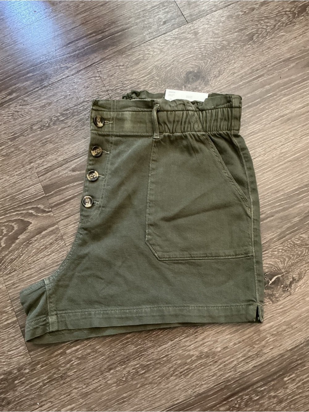 American Eagle Outfitters Olive High-Waist Button-Trim Shorts